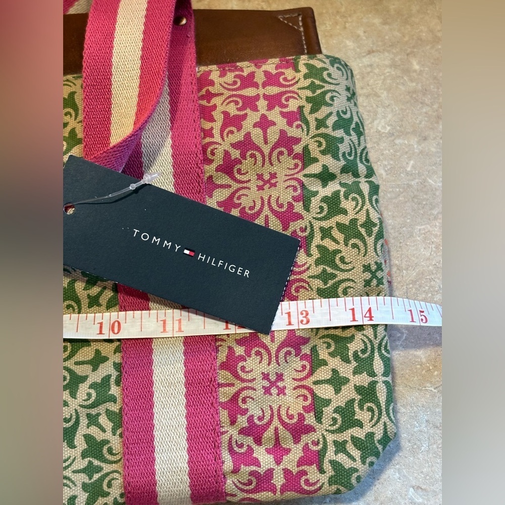 TOMMY HILFIGER Colorful Fabric And Faux Leather Satchel Handbag Shoulder Bag NWT - Picture 13 of 14